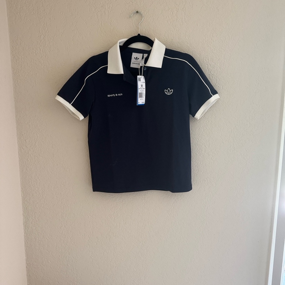 Sporty & Rich Navy Polo Shirt with White Accents
